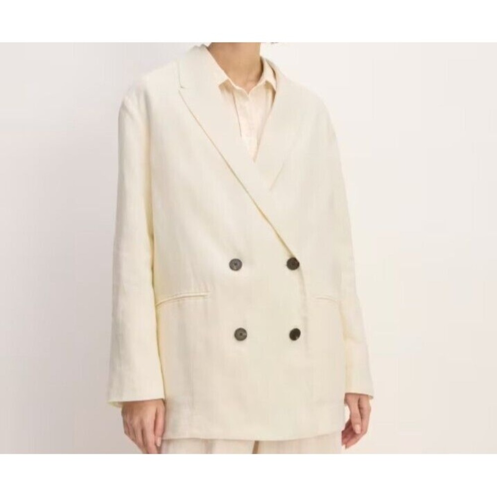Double Breasted Blazer Oversized‎ Boyfriend Fit Jacket Cream Size 10